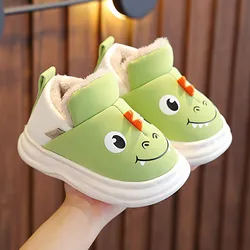 Children Cotton Slippers Boys Girls Cartoon Smile Dinosaur Cotton Household Thicken Cover Heels Slip On Shoes Baby Slippers