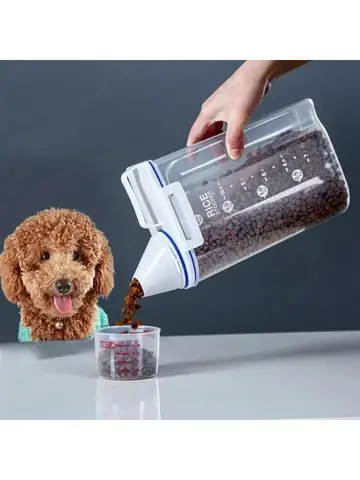 1.5kg/2kg Dog Cat Food Pail Plastic Storage Tank with Measuring Cup Container Moisture-proof Sealed Jar Pet Supplies Accessories