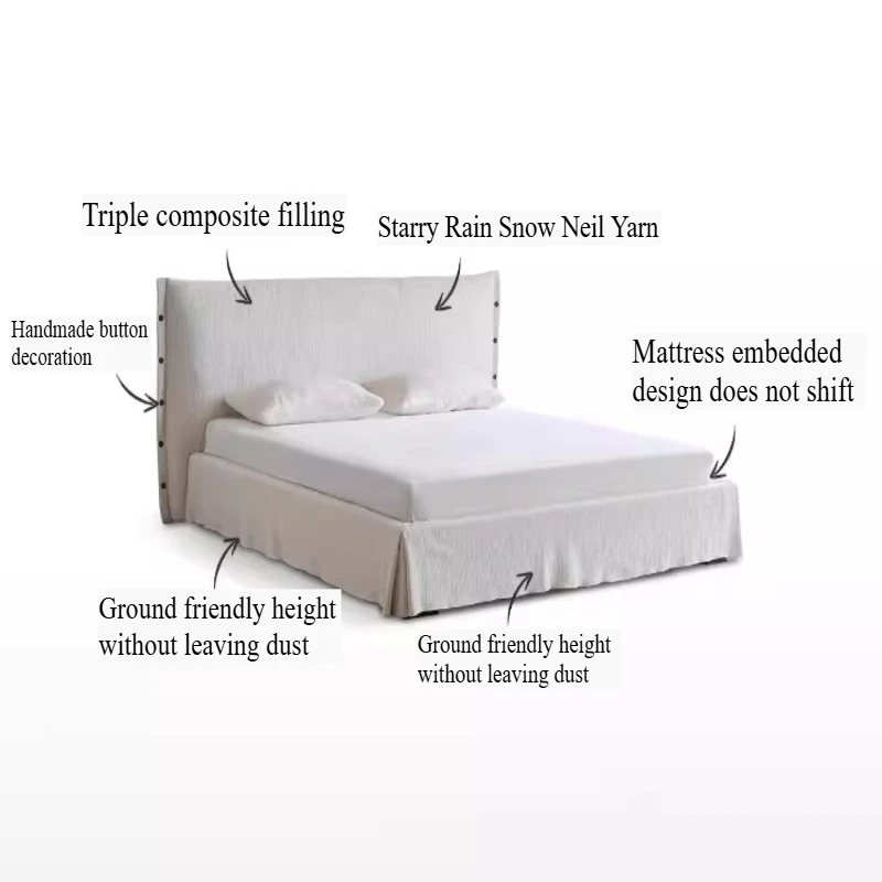 180x200cm Soft Backrest Double Bed Teen Girls Bedside Table Modern Hotel Double Beds Queen Size Frame Bedroom Furniture Sets