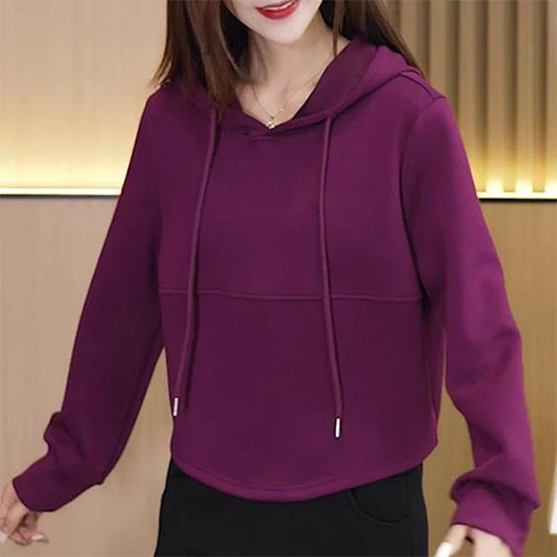 Fashion Solid Color Spliced Casual Hoodies Blouses Female Clothing 2024 Autumn Winter New Loose All-match Tops Korean Shirts