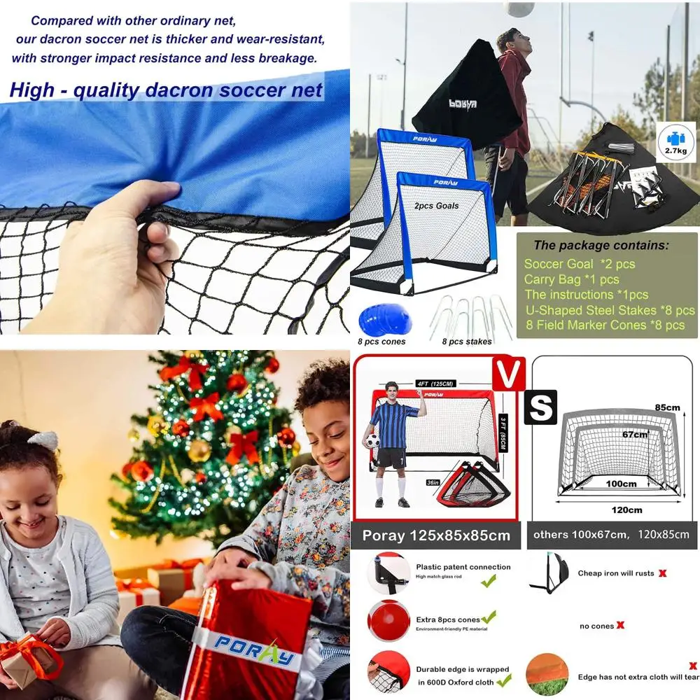

Portable Soccer Goal Net for Kids and Adults with 210D Fabric and Extra Stakes, Perfect for Birthday Gifts, Outdoor and Training