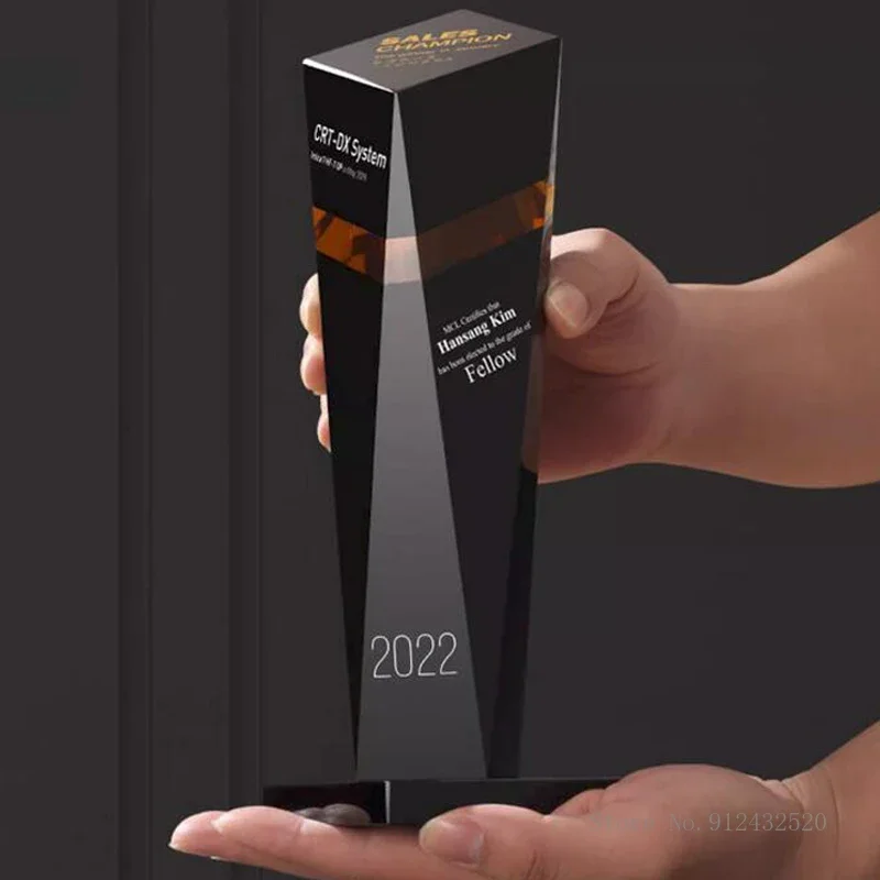 Customized Creative Black Crystal Trophy Honor Medal, Premium Company, Excellent Employee Souvenir, Reward, Home Decoration, 1Pc