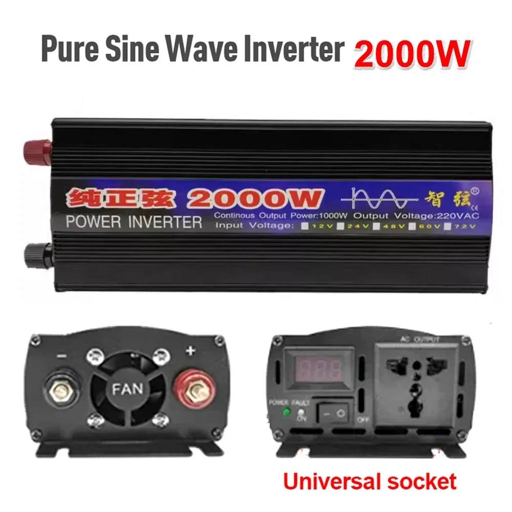 Imagem -06 - Inversor de Onda Senoidal Pura com Display Led Inversores Solares para Carros Conversor de Voltagem dc 12v 24v a 220v ca 2000w 3000w 4000w Novo