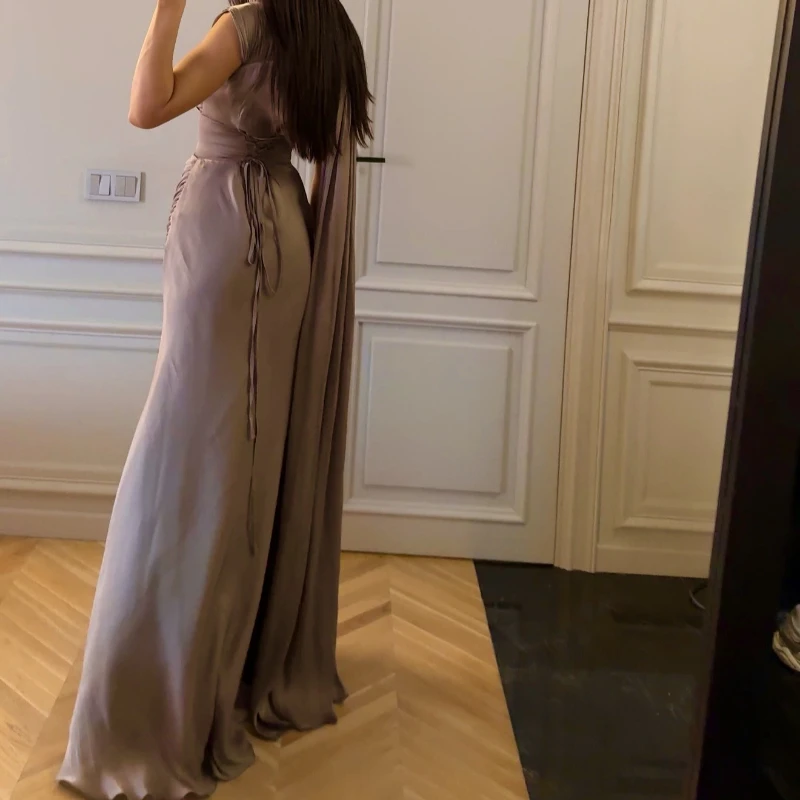 

Folded Ribbon Satin Evening Dress Elegant Women's Long Dress
