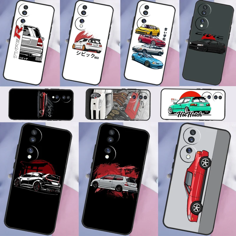 JDM Type R Civic Sport Car Case For Huawei P40 P30 P20 Lite P50 Mate 20 Pro P Smart 2021 Nova 5T Honor 70 50 X8 X9