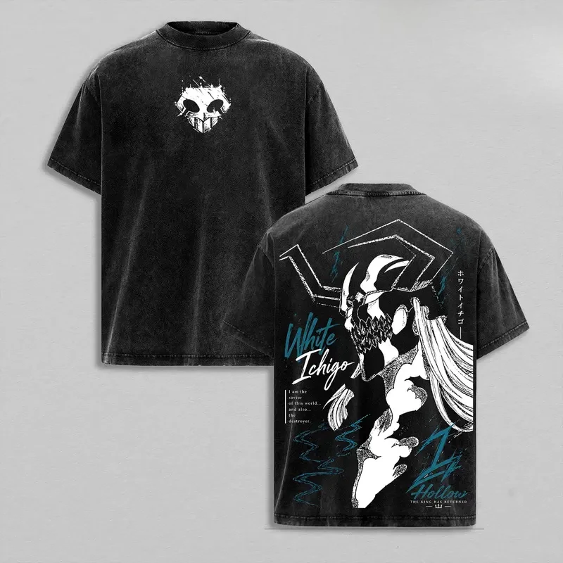 Hot Anime BLEACH Kurosaki Ichigo Graphic Tee Men Women Summer Clothing Washed Cotton Tshirt Casual T-shirt Harajuku Male T Shirt