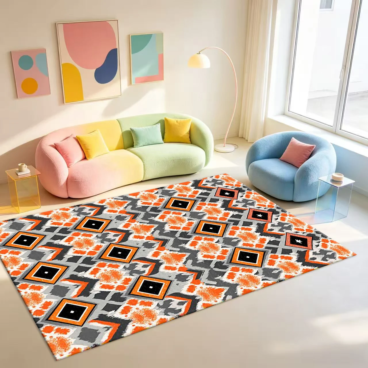 Bohemian Style Diamond Geometric Carpet Vintage Tribal Style Home Interior Carpet