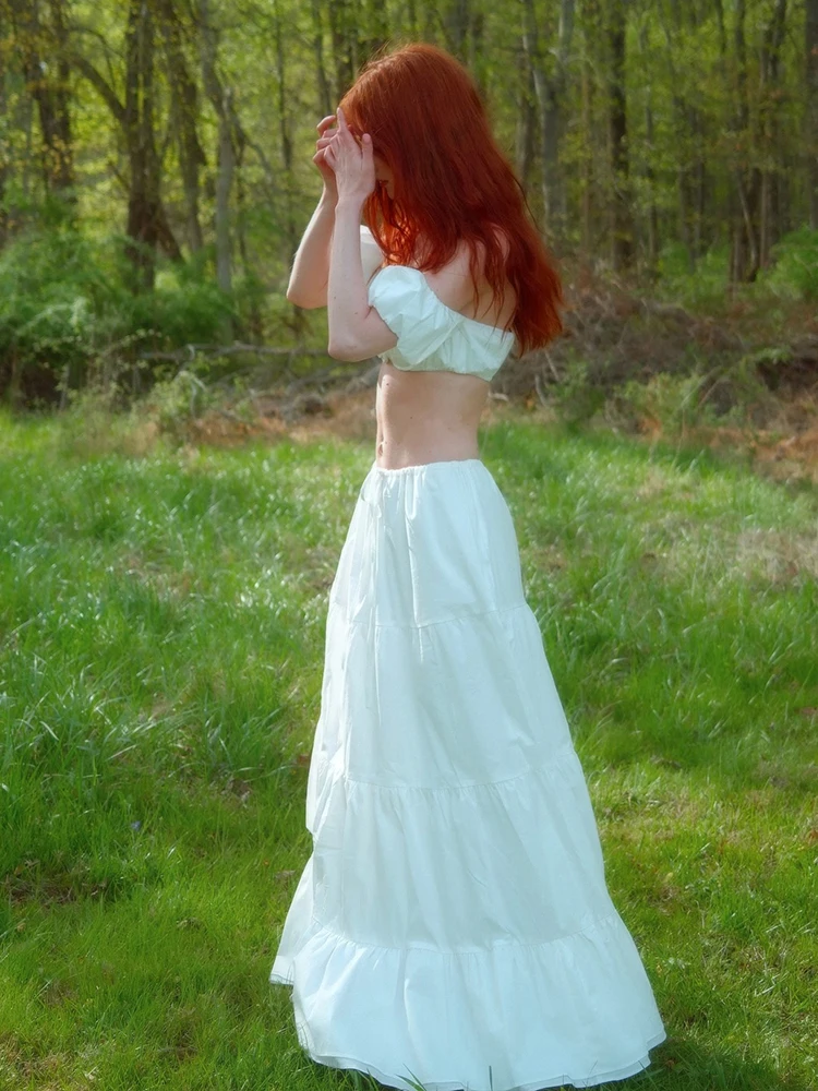 

Женский комплект из 2 предметов Weird Puss Folds с 3D цветами, элегантный укороченный топ с пышными рукавами и разрезом на шее + юбки на шнуровке, милый одинаковый летний костюм