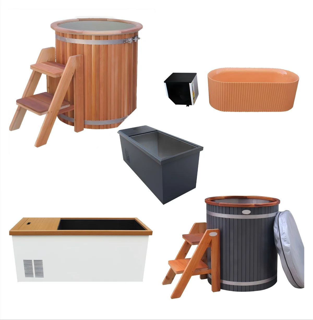 حوض سبا حديث أسود قائم بذاته ثلاجة مدمجة يغرق البارد حمام الجليد تمرغ بركة حمام داخلي CUPC أحواض حمام فاخرة