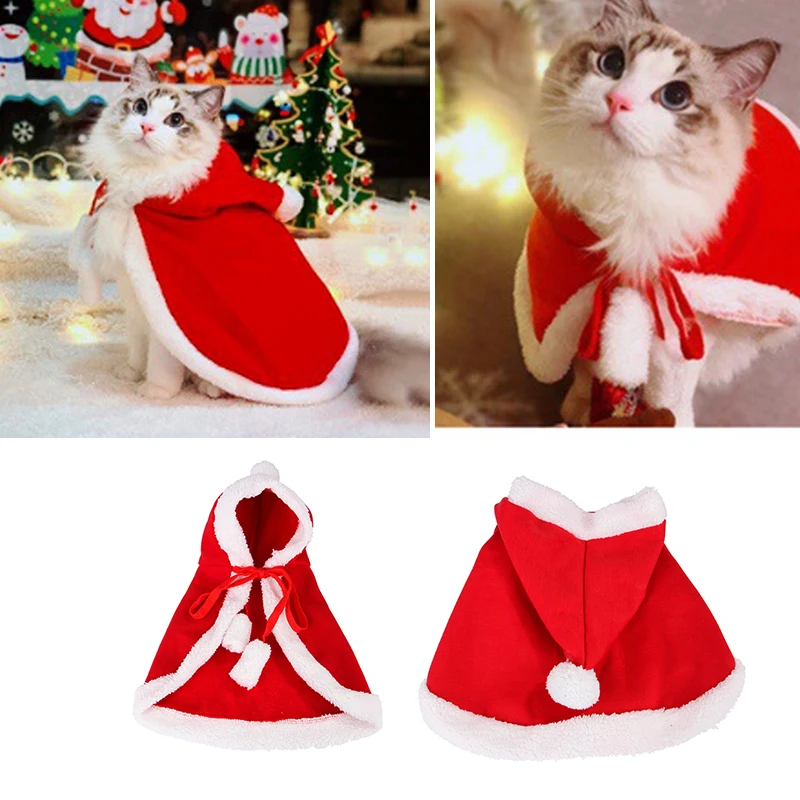 

Cat Costume Santa Cosplay Funny Transformed Cat Dog Pet Christmas Cape Dress Up Clothes Red Scarf Cloak Props Decor Supplies