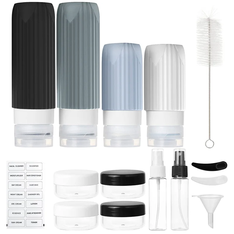 

ABFU-Silicone Container Kit For Toiletries, Airplane Essentials Leak-Proof Travel Bottle Refillable Accessory Bag