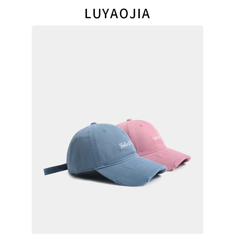 New alphabet baseball cap women's spring and summer washed curved brim shading face small peaked cap trendy brand