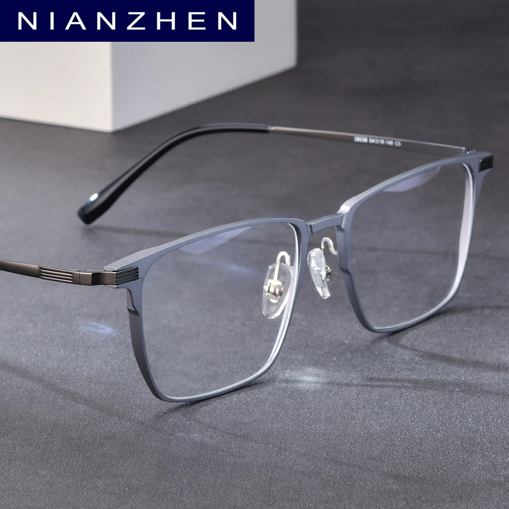NIANZHEN Aluminum Titanium Glasses Frame Men Brand Design Eyeglasses Ultralight-Weight Retro Square Eyewear Spectacles 28538
