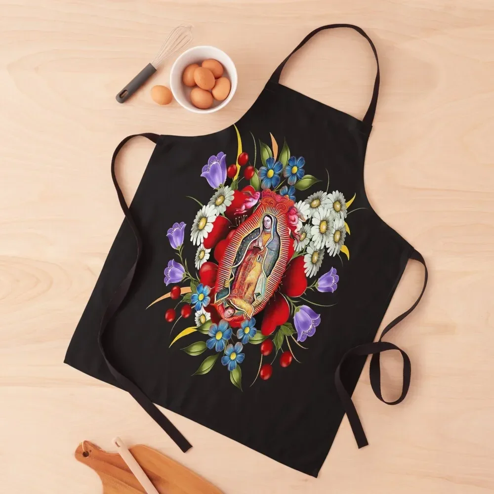 

Our Lady of Guadalupe Mexican Virgin Mary Mexico Flowers Tilma Apron Home And Kitchen chef costume Apron