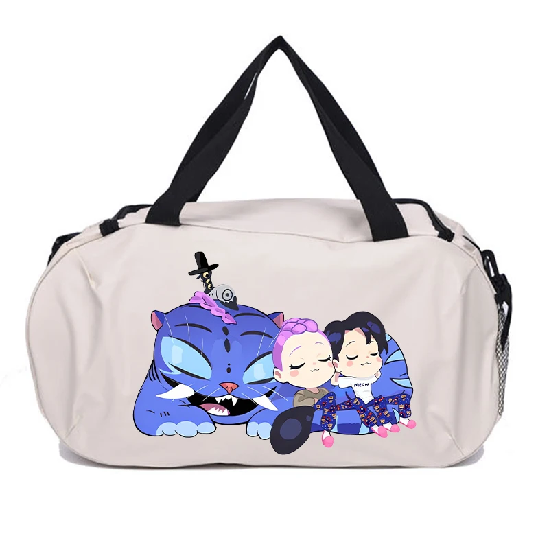 K Pop Demon Hunters حقيبة سفر Kawaii الكرتون المطبوعة حقائب الأمتعة في الهواء الطلق التخييم عالية السعة على ظهره أكسفورد القماش حقيبة قاعة رياضة