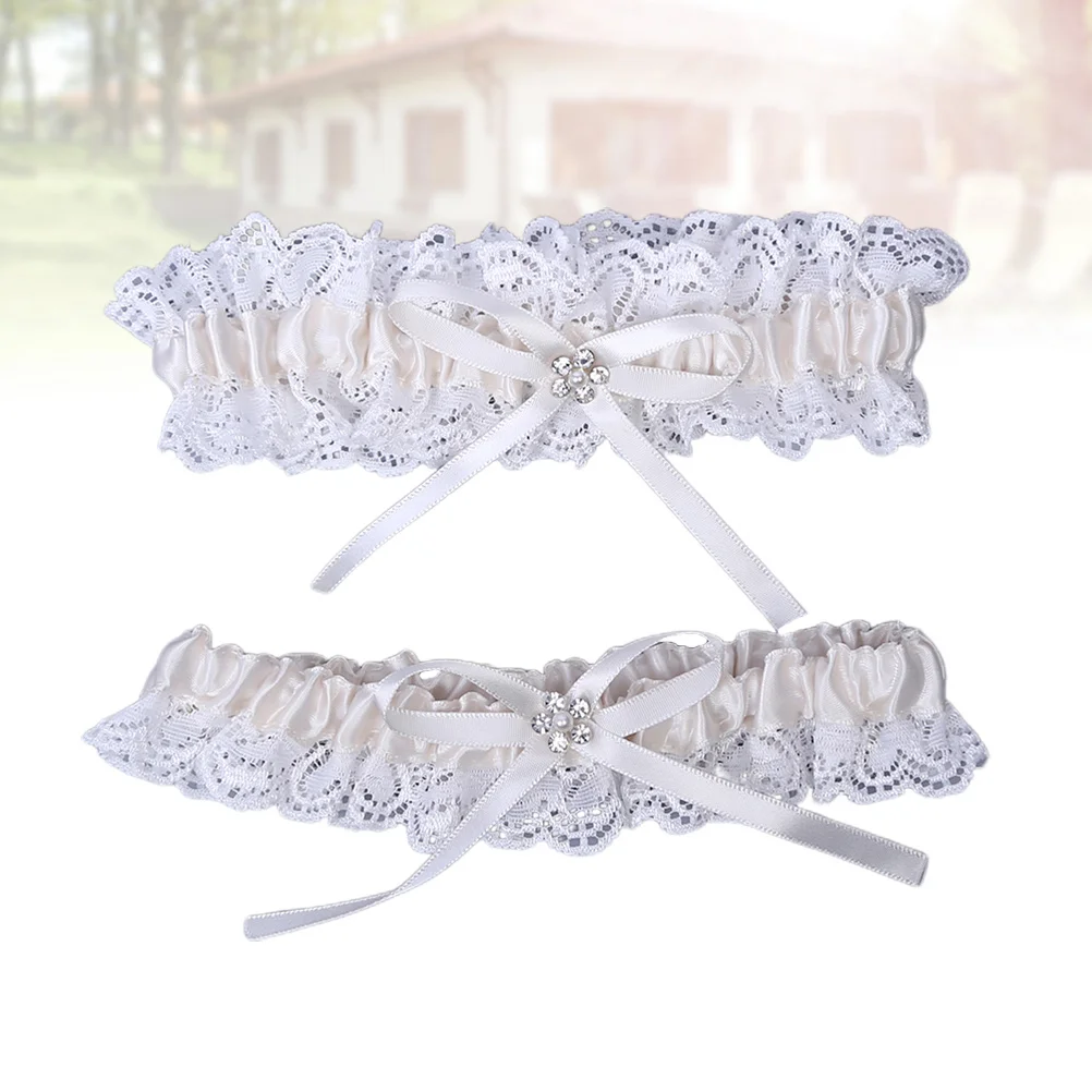 

2Pcs Bridal Leg Bands Elegant Lace Pearl Rhinestone Stretch Thigh Rings Wedding Party Prom Garter Decorations Bride Leg Bands