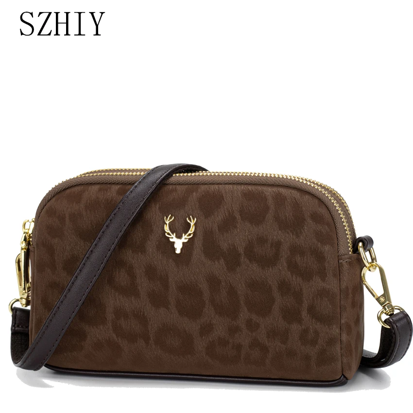 Luxury shoulder bag women diagonal cross small bag travel change mobile phone double-layer pocket mini leopard print girl Purse