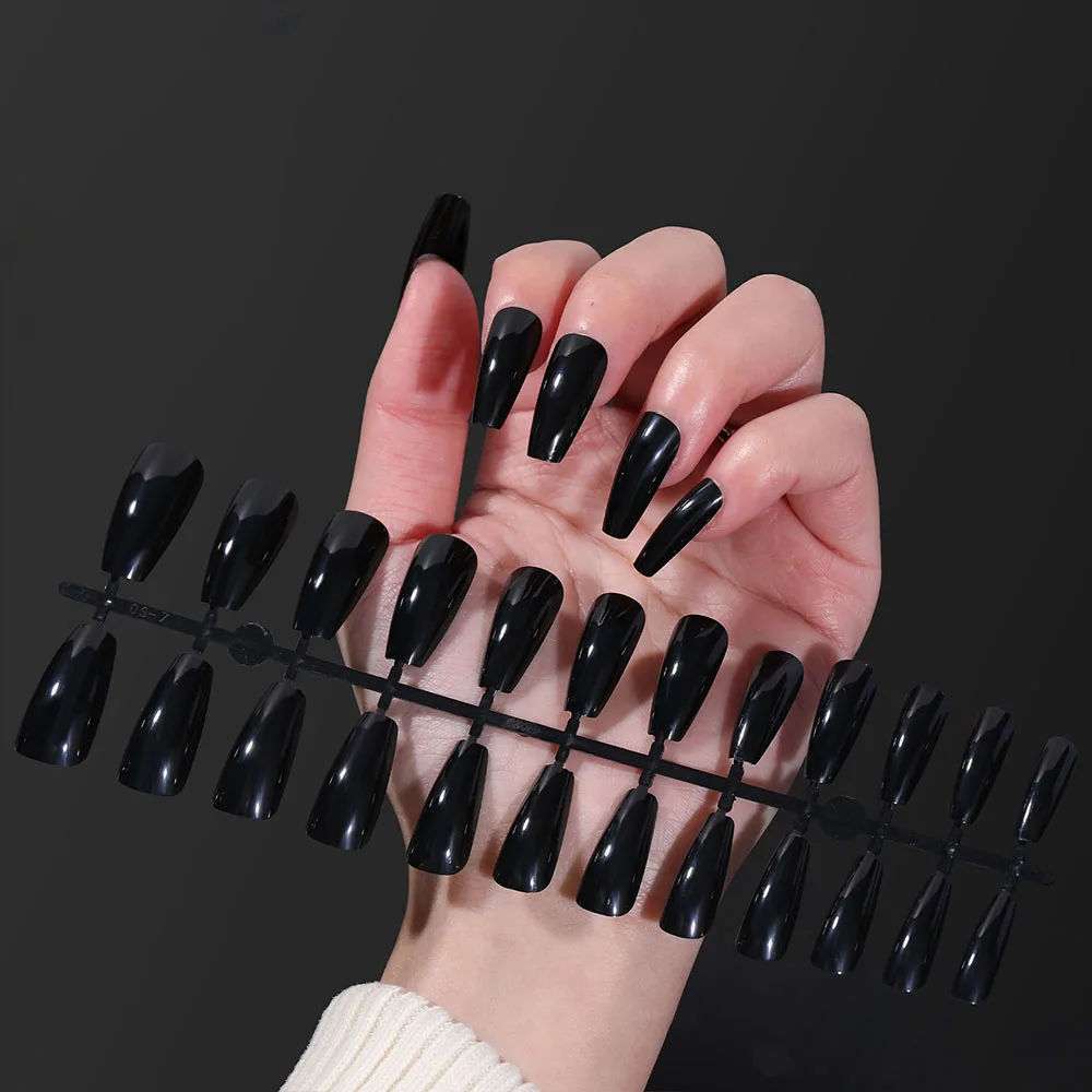 HALAIMAN 24Pcs/Set Coffin False Nails Art Press On Nails Capsule Fingernails Fake Professional Material Nail Long French Tips