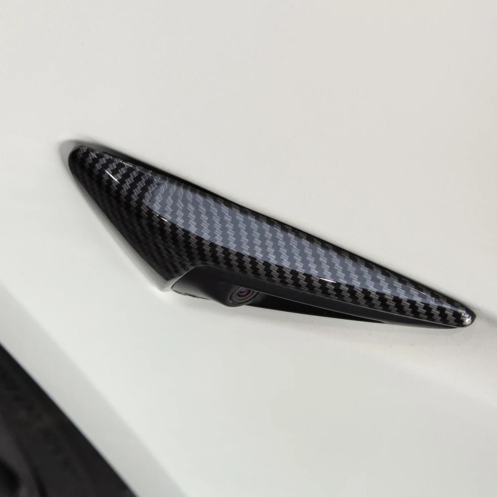 لطراز تسلا Y 3 X S غطاء حماية للكاميرا الجانبية ABS من ألياف الكربون اللامعة 2 قطعة #4