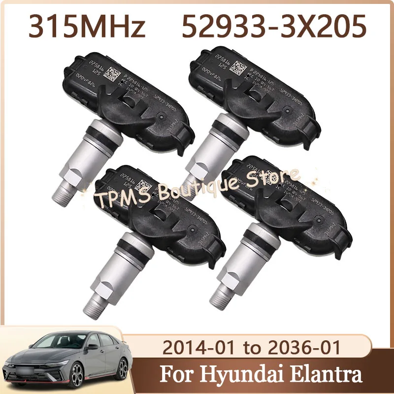 

4pcs 315MHz Car Tire Sensors System Tyre Pressure Sensor 52933-3X205 For Hyundai Elantra 2014-2036 Kia Forte 2013-2019