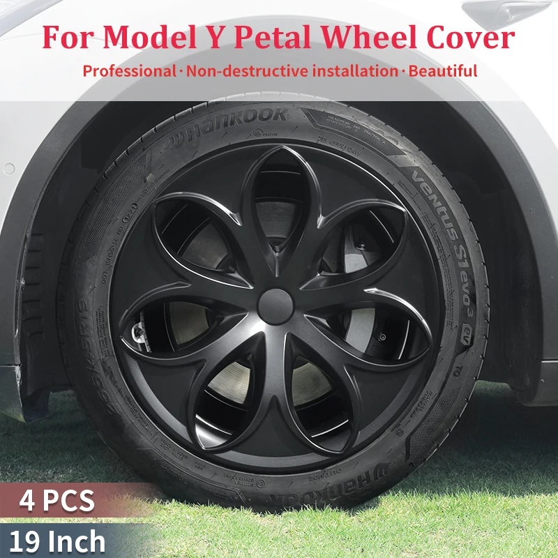 

4PCS 19 Inch Hub Cap for Tesla Model Y 2020-2024 Petal Wheel Cover Hubcap Replacement Wheel Cap Full Rim Cover Accessories