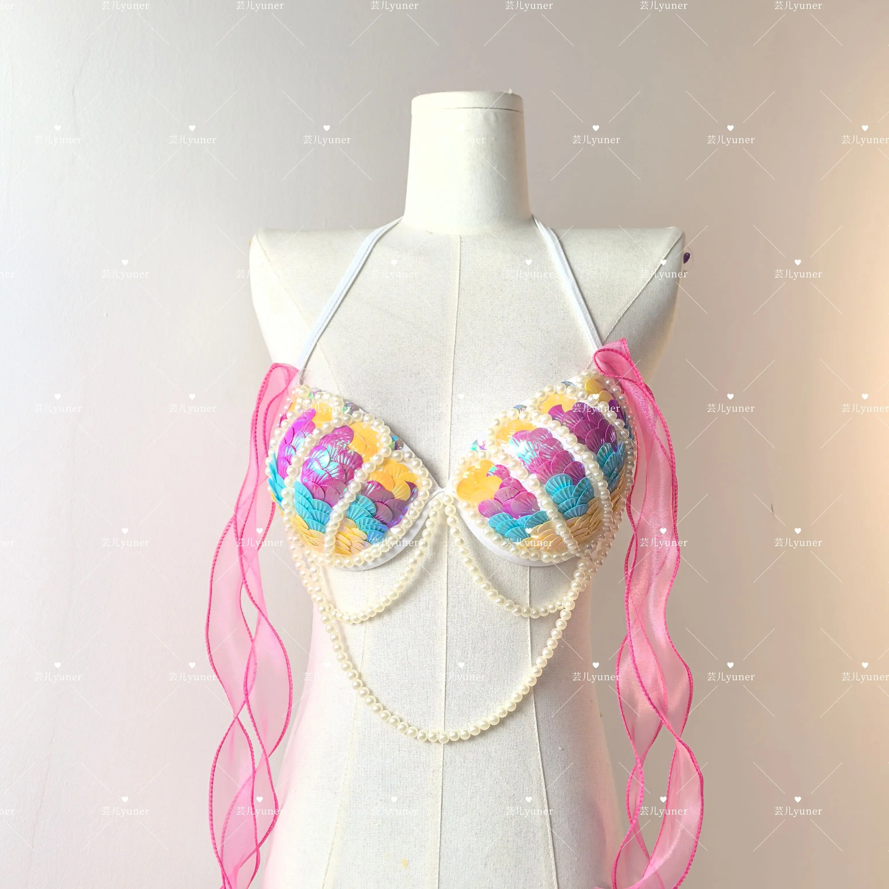 RM Thailand Small Breasts Solid Color Gathering Women Bikini Spa Swimsuit Sequins Triangle Tie Vacation Mermaid