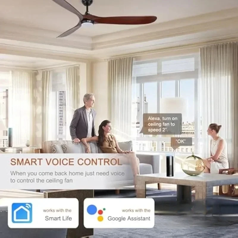 레이가 목재 천장 선풍기, 음소거 DC 모터, 높은 기류, 대형 팬, 조명 및 리모컨 포함, 파티오 거실용