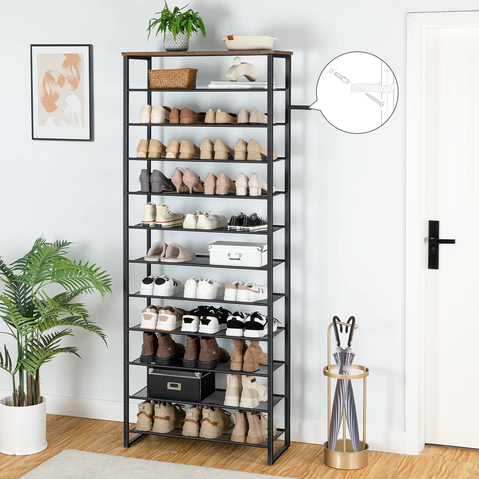HOOBRO 12-stöckiger großer Schuhregal-Schuhschrank, hoch für 35–45 Paar Schuhe, Metallrahmen,