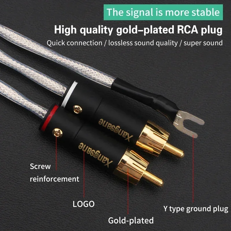 

HiFi Audio Line Silver Plated Copper Amplifier Record Player Vinyl LP Tonearm RCA Cable with Ground Wire