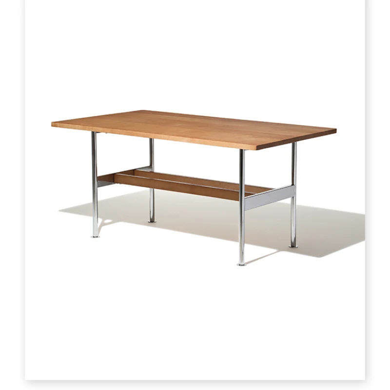 Solid wood dining table/stainless steel leg retro