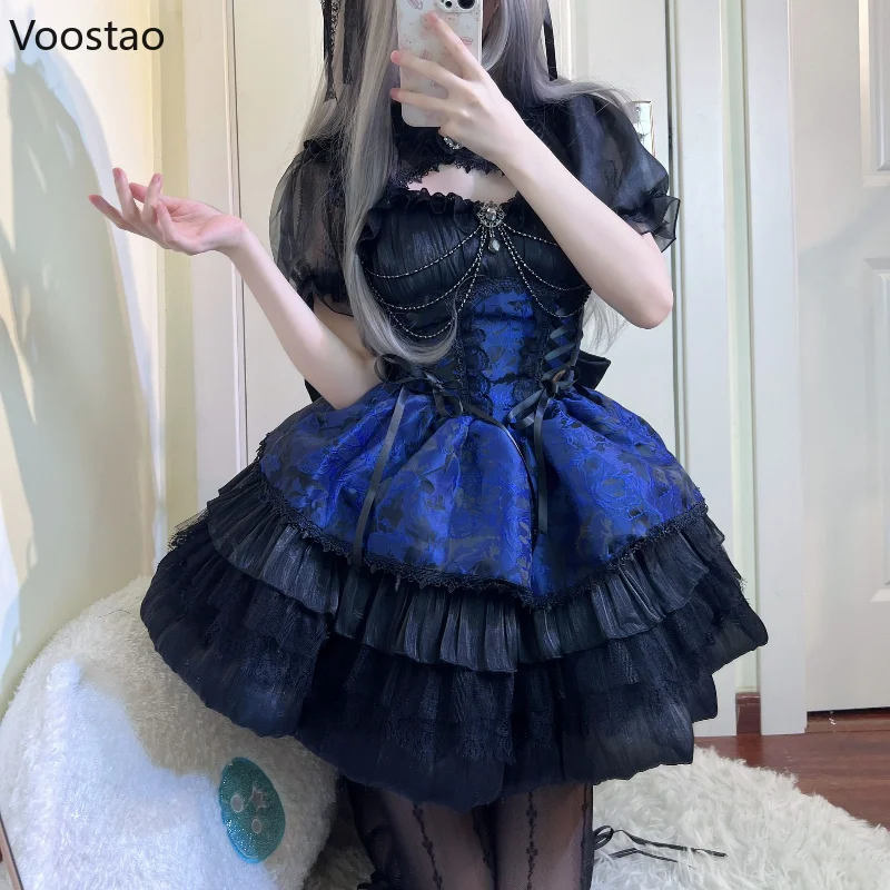 Japanese Victorian Sweet Lolita Dress Women Punk Style Gothic Lace Eveing Party Dresses Harajuku Girl Y2k Cosplay Princess Dress