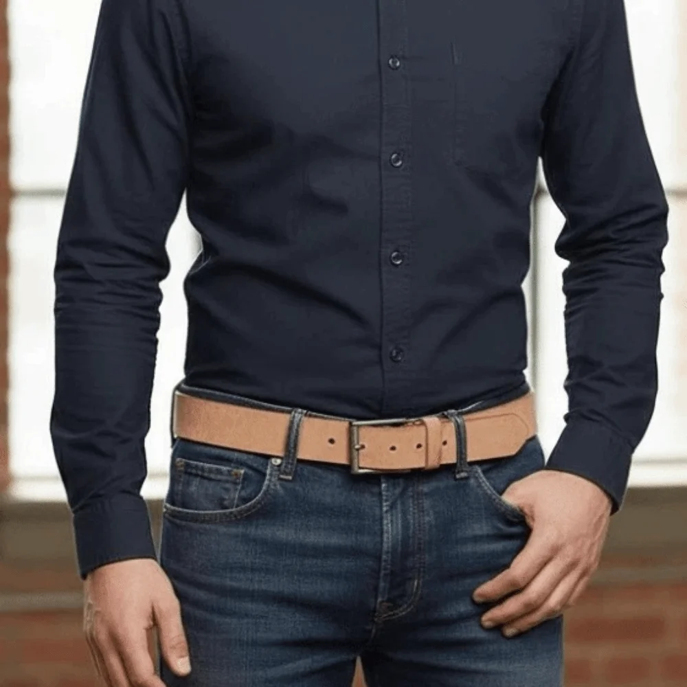 

Adjustable Alloy Men Wide Belt Natural Cowhide Color Long Genuine Leather Belt Detachable Retro Jeans Waistband Party