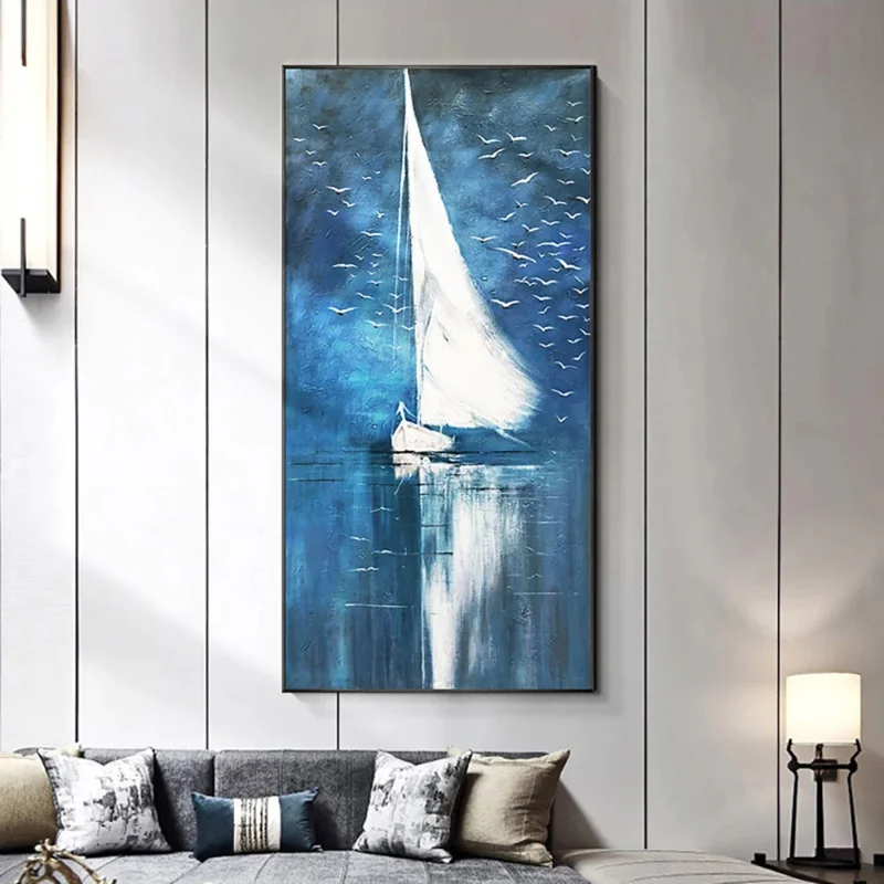 Hand Painted Oil Painting Office Corridor Decorative Painting Sailboat Decoration Pictures On The Wall Paintings For Living Room