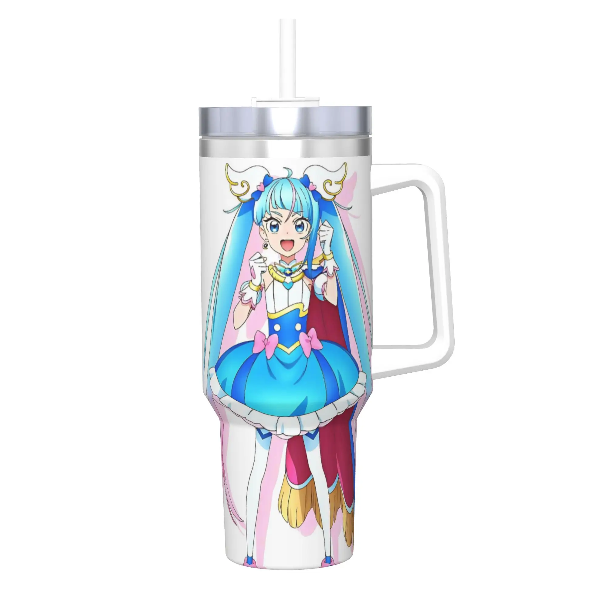 Soaring Sky Pretty Cure Tumbler With Straw  Stainless Steel Travel Mug Double Wall Vacuum Insulated for Cold Or Hot 40oz