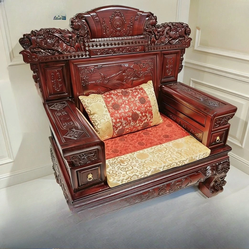 Solid wood sofa combination sandalwood Chinese-style carved villa imitation mahogany living room high-end complete furniture