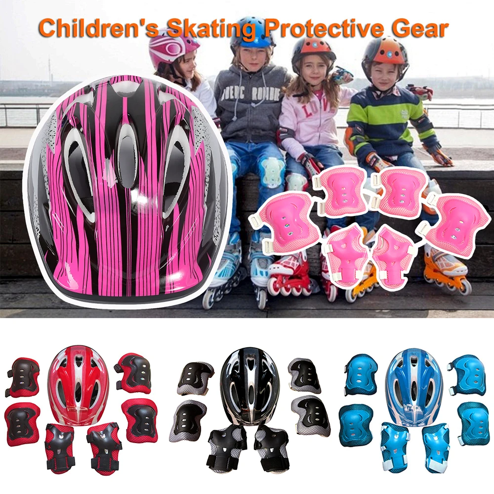 7Pcs/Set Kids Boys Girls Safety Helmet Knee Wrist Guard Elbow Pads Children Cycling Skate Bicycle Helmet Protection Safety Guard