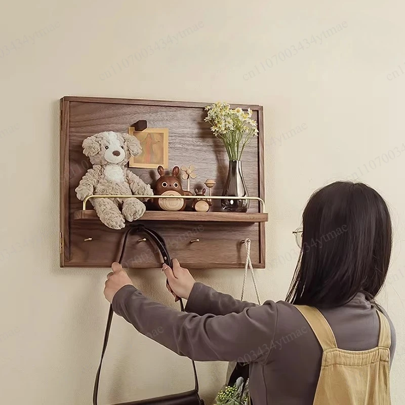 Solid Wood Swing Door Electrical Meter Box Cover Built-in Hidden Shelf Stylish Wall Art Hiding Circuit Fiber Box Decor Painting
