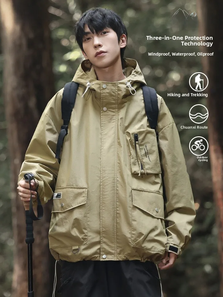 

Men's Outdoor Jaet 2025 New Spring Autumn Windproof Waterproof Multi-ket Portable Cam Mountain Climbing Coat