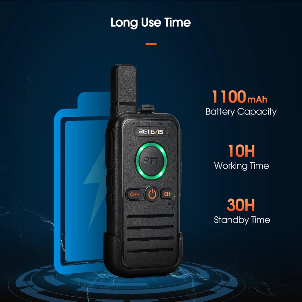 Retevis RB645 Walkie-Talkie PMR446 Dual PTT Professionelles Tragbares Lizenzfreies Zweiwege-Funkgerät VOX USB-C für Hotel Restaurant – Detail 6