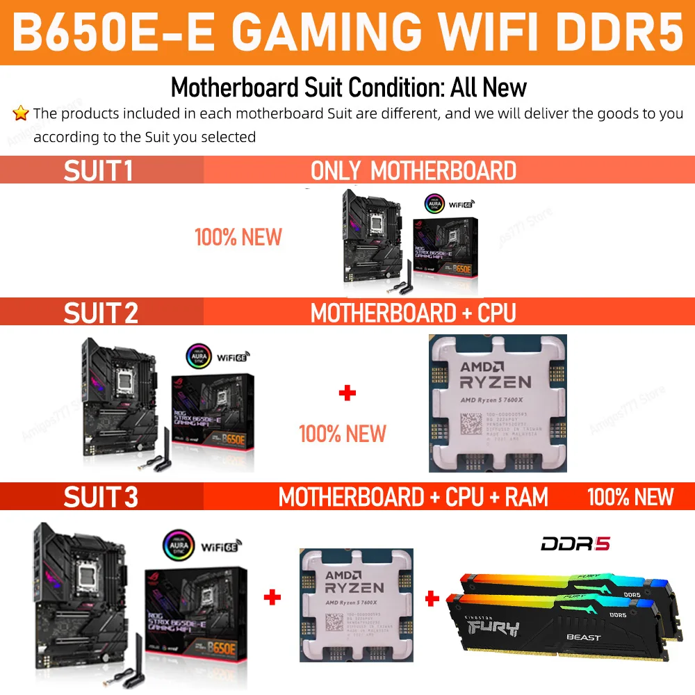 Imagem -03 - Terno de Placa-mãe Asus Rog Strix Memória Amd B650 Memória Ddr5 Cpu Am5 r5 7600x B650e-e Gaming Wifi 6000mhz 16g x Pcs