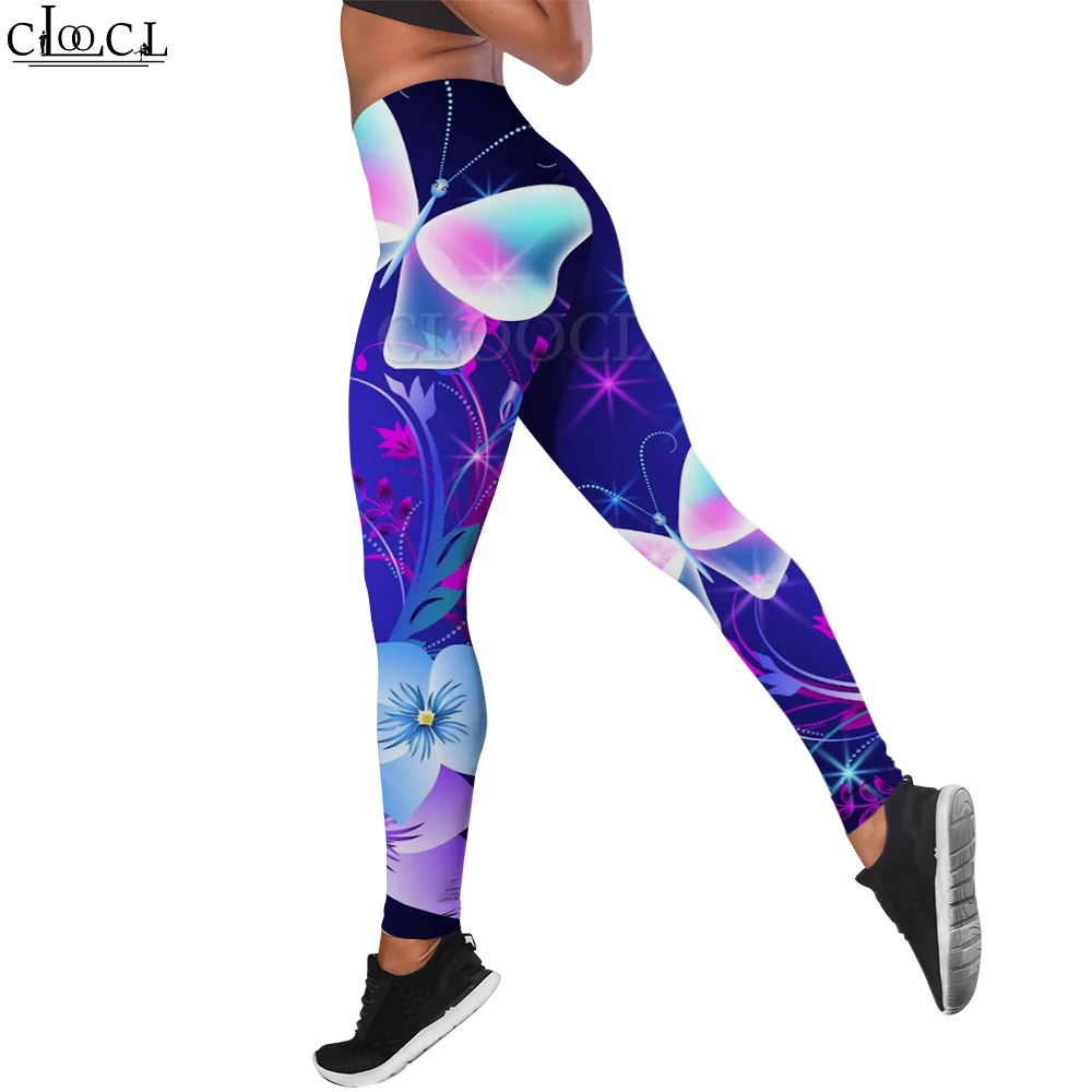 CLOOCL Printing Leggings Fluorescent Butterfly Trendy Pattern Trousers Outdoor Jogging Gym Fitness Leggings Yoga Pants