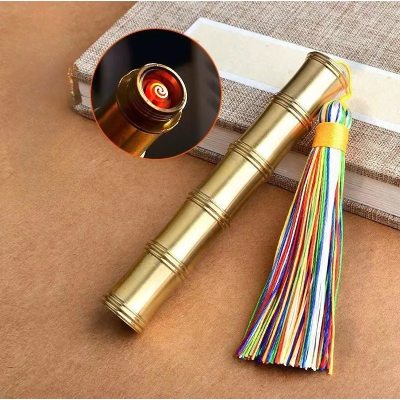 

Pure Copper Fire Fold Bamboo Cigarette Lighter Igniter Windproof Blow Ignition Sensor USB Charging Men's Gift Cigarette Lighter