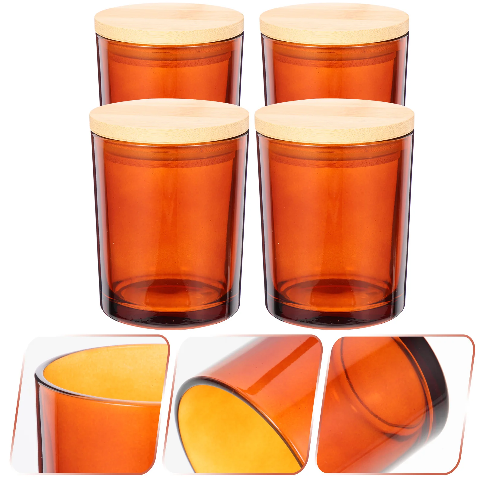 4Sets Glass Cups Bamboo Lids Aromatherapy Holders for DIY Candles Home Decoration Gift Storage Household Supply