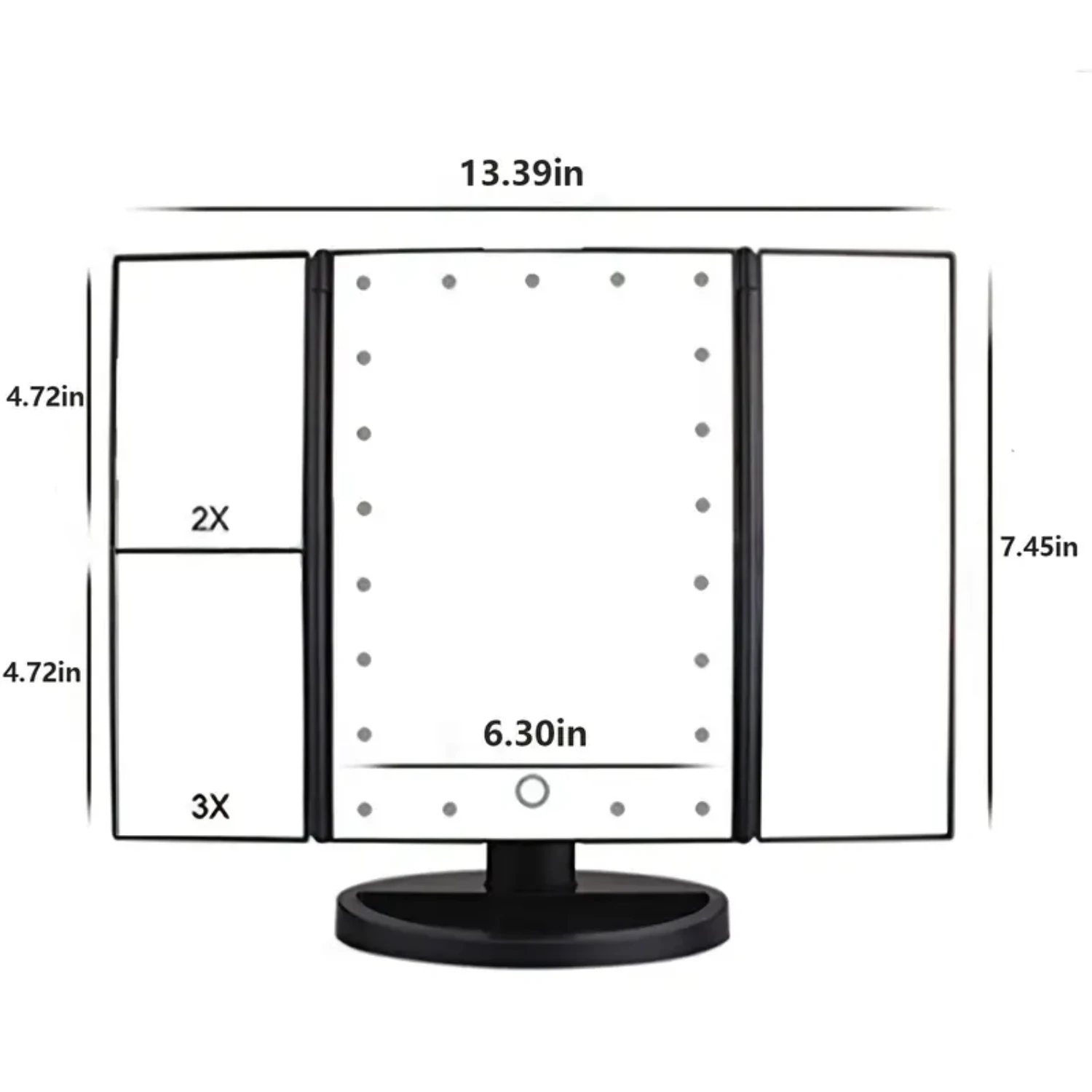 Portable Tri-fold Lighted Vanity Makeup Mirror with 3x/2x/1x Magnification, Bright LEDs Light and Easy-to-Use Touch Screen Techn