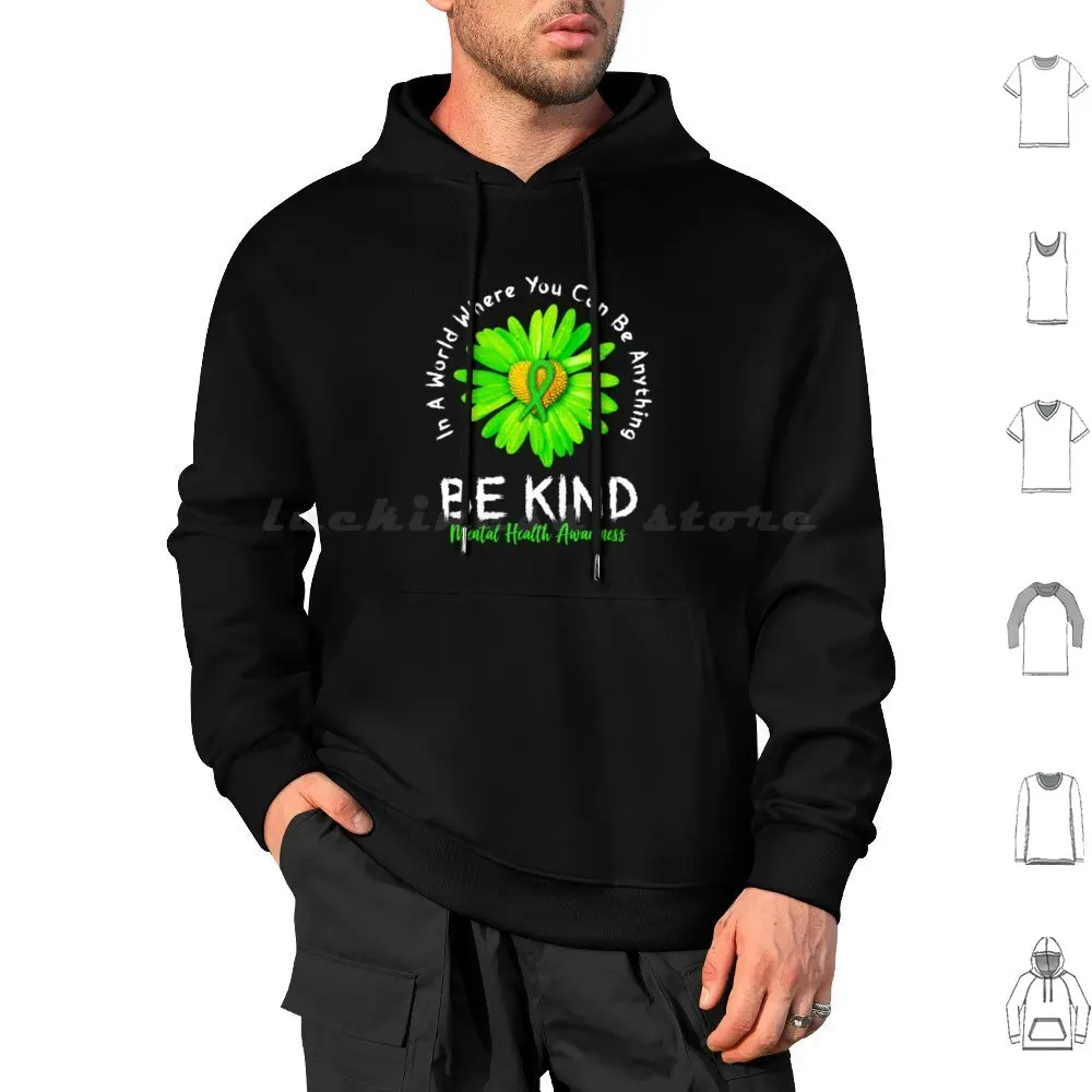 Be Kind Green Ribbon Sunflower Mental Health Awareness Hoodie cotton Long Sleeve