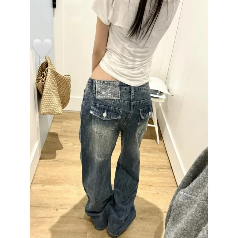 Y2K Women's American Retro Baggy Jean Denim Pants Wide Fit High Street Cowboy Cleanfit Japanese Harajuku Tide 2000s Chic New