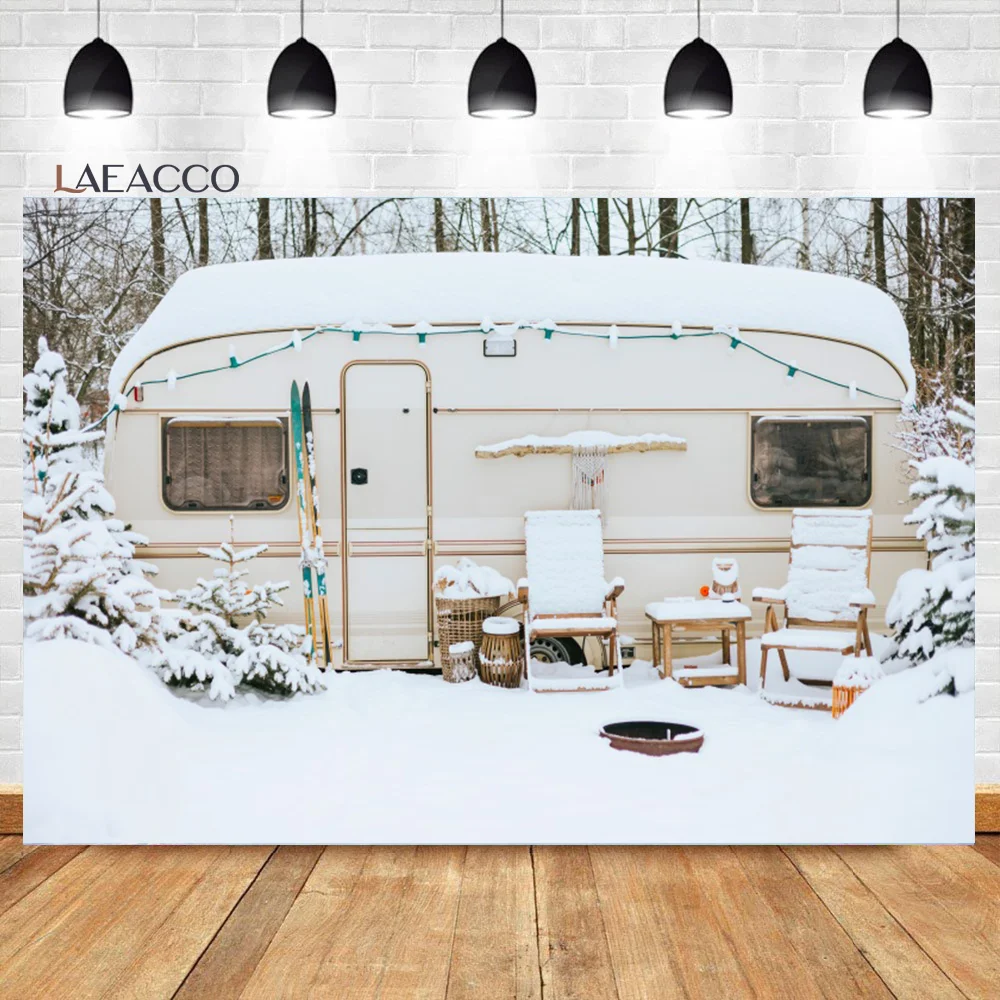 Laeacco Winter Snow Backdrop Wooden House Outdoors Natural Mountains Scene Kid Adult Christmas Portrait Photography Background