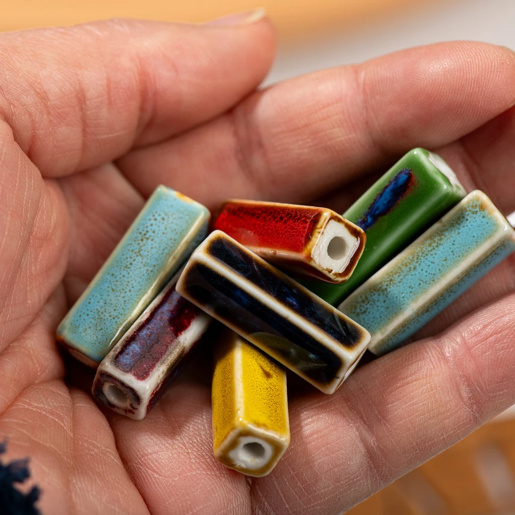 28mm 5pcs Ceramic Beads Artistic Vibrant Rectangular Large Handcrafted Color Glazed Bright Unique for Jewelry Crafting Design