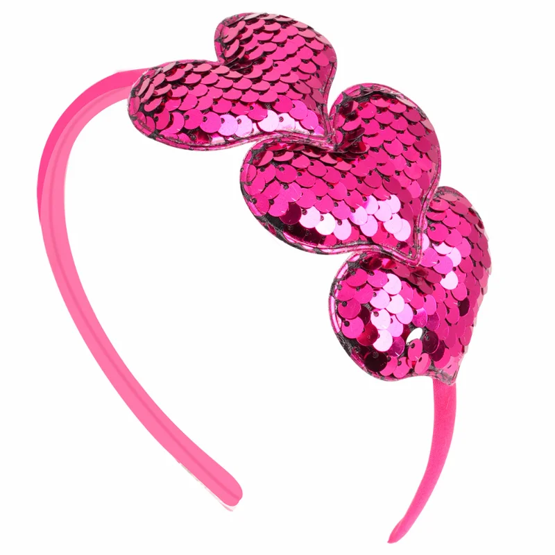 Cute Valentine\'s Day Girls Heart Shape Hair Band Sweet Candy Color Sequins Headband Kids Hair Accessories Children Headwear Gift