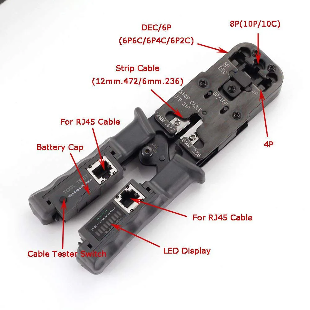 2 in 1 RJ45 Network LAN Cable Crimper Pliers Cutting Tool Cable Tester Cable Pliers 6P/8P Wire Cutter Tool Test Crimping Pliers